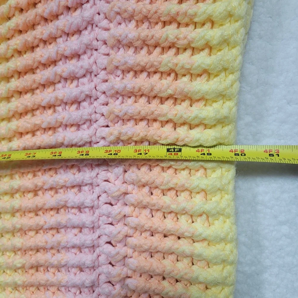Handmade Crochet Blanket Heavy Chunky Pastel Rainbow Gradient Soft Cozy 50x71